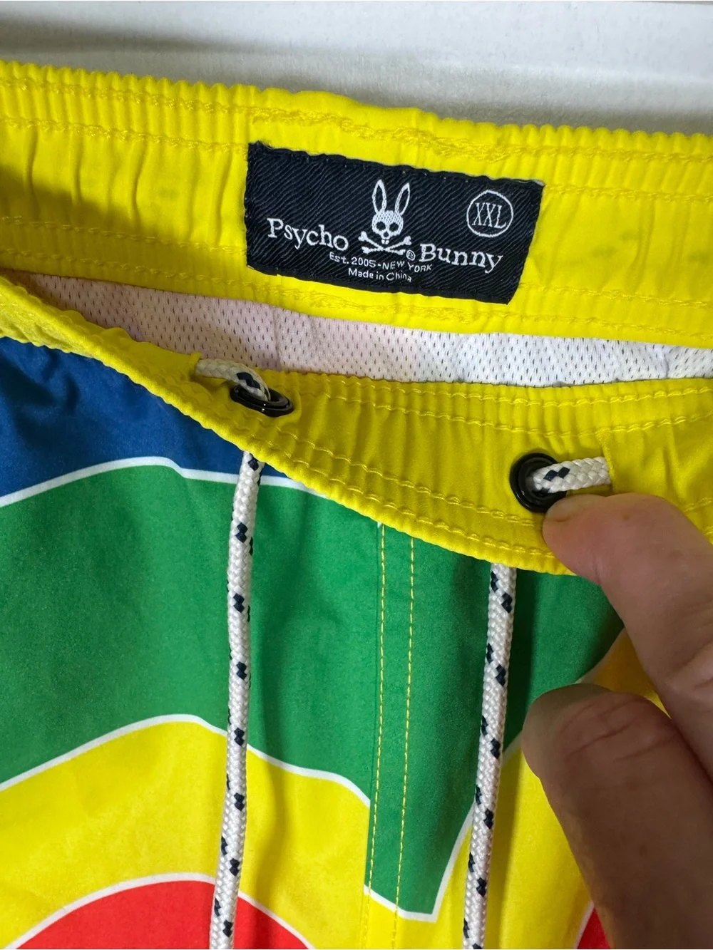 Psycho Bunny Men’s Rainbow Wave Swim Shorts - Red, Yellow, Green, Blue, Purple